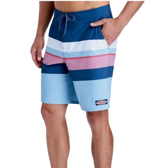 Vineyard Vines Performance Board‎ Shorts Mens 35 Drawstring Beach Striped Blue - Picture 1 of 12